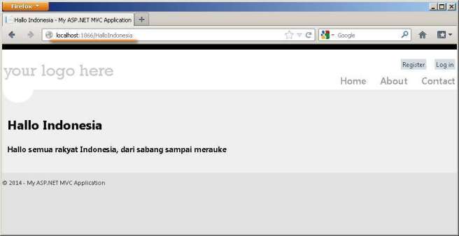 M. Faisol Riza - Pengenalan ASP.Net MVC Part 3 - Index View Hallo Indonesia Controller 